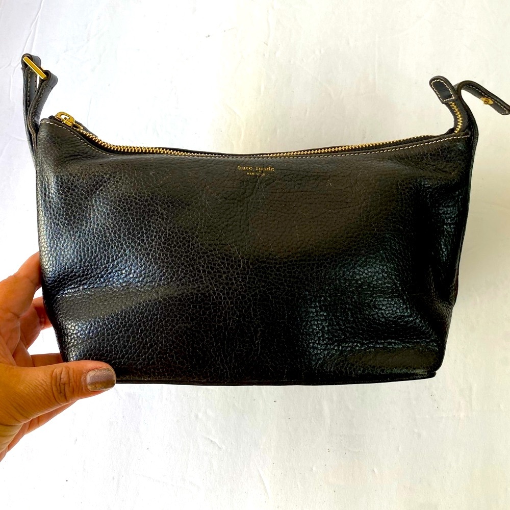 RARE Vintage Kate Spade Black Pebbled Leather Mini Hobo Made in Italy Y2K - Picture 3 of 14